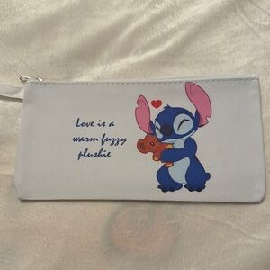 White Stitch Pencil Bag / Makeup bag with Short Strap